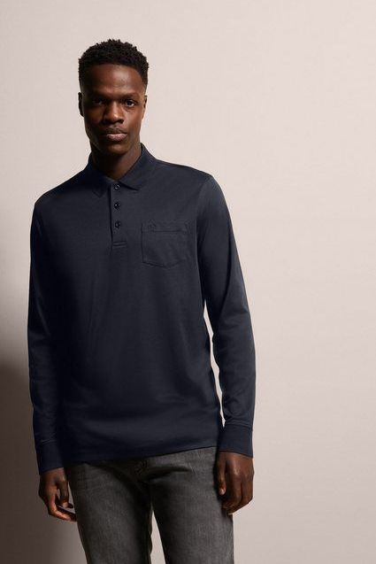 bugatti Langarm-Poloshirt mit feiner zweifarbiger Strukturoptik