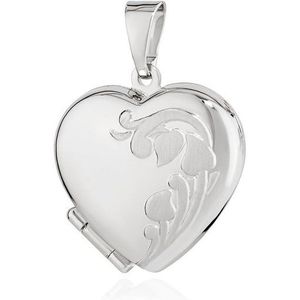 NKlaus Kettenanhänger Kettenanhänger Herz Medaillon 925 Silber teilmatt 17x16mm Blumen motiv