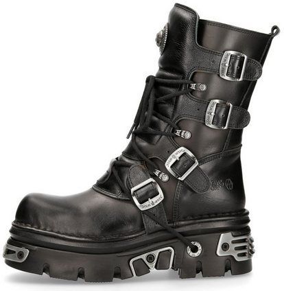 New Rock M-373-S4 Ankleboots Edle Schwarzleder-Stiefel für den rebellischen Look