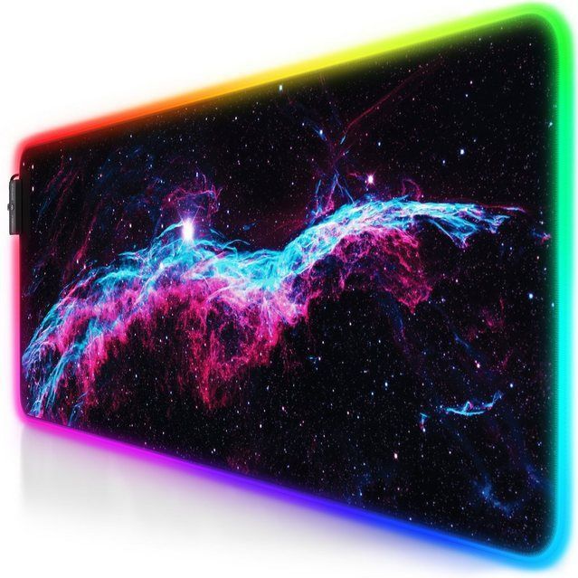 Titanwolf Gaming Mauspad RGB Mousepad 800 x 300 x 3 mm, LED Multi Color XL Tischunterlage, rutschfest, abwaschbar, Geschwindigkeit & Präzision, Galaxie Blau