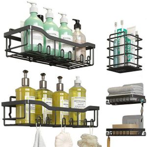 Refined Living Duschregal Duschorganizer [5er-Pack] Duschregale für die Innendusche, Duschkorb, Selbstklebende Duschablage,Kein Bohren Rostfreier 5-tlg., Extra Große Badezimmerduschablage,Silber/Schwarz