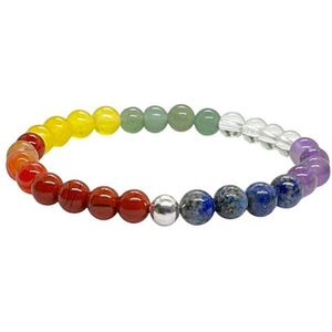 Steinfixx® Armband Perlenarmband Chakra 6 mm mit 925 Silberperle - Geschenkbox (höchste Qualität, 1-tlg., 7 echte Edelsteine), 100 % echt, Handarbeit