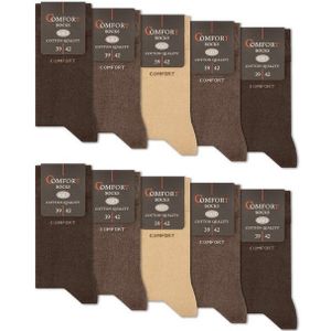 sockenkauf24 Komfortsocken 10 Paar Damen & Herren Comfort Socken (10 x BeigeBraun, 35-38) ohne Gummibund & ohne Naht Baumwolle Komfortbund - 13100