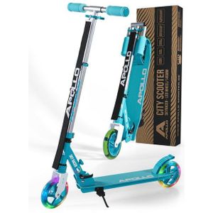 Apollo Cityroller Skyracer LED City Scooter Kinder, Tretroller mit Federung, klappbarer Kinderroller, höhenverstellbar
