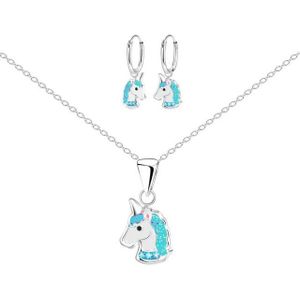 ALEXANDER YORK Schmuckset EINHORN Kristall aqua 4-tlg., 925 Sterling Silber