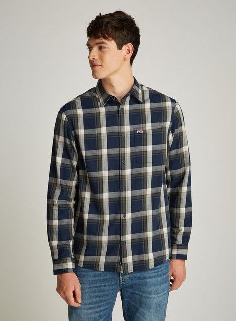 Tommy Jeans Plus Langarmhemd TJM REG CHECK FLANNEL SHIRT EXT in Großen Größen, Logostickerei, Button-down-Kragen