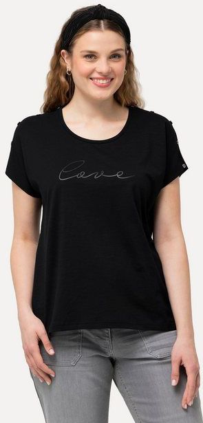 Ulla Popken T-Shirt T-Shirt Love Knöpfe Oversized Rundhals Halbarm