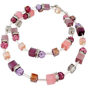 traumschmuck Kette ohne Anhänger 546e Halskette Würfel Kristallglas Shamballa Strass lila (Geschenk, Muttertag, Weihnachten, Geburtstag, Valentinstag, inkl Schmuckbox), handgefertigt, verstellbare Gesamtlänge
