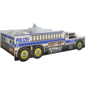 Kids Collective Autobett Kinderbett Jugendbett 80x160, Polizei mit Rausfallschutz Polizeiauto, mit Lattenrost 80x160 cm mit Matratze
