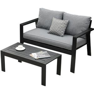 MeXo Gartenlounge-Set Balkonmöbel Set Balkonlounge für kleinen Balkon Aluminium wetterfest, (Einteiliges Premium Sitzkissen 10cm, 2-tlg., Loungetisch 100x50cm), Hochlehner Balkon Lounge Set klein für Balkon Balkonsofa 2 Sitzer