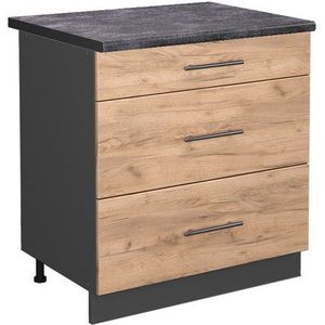 Vicco Unterschrank Fame-Line, Goldkraft Eiche/Anthrazit, 80 cm mit 3 Schubladen, AP An...