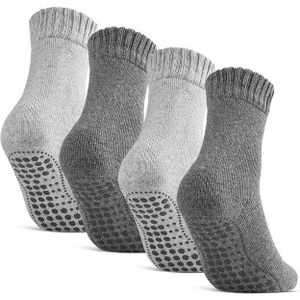 sockenkauf24 ABS-Socken 2, 4 oder 6 Paar Damen & Herren ABS Socken Anti Rutsch (Grau/Anthrazit, 4-Paar, 43-46) Socken mit Wolle - 21463 WP