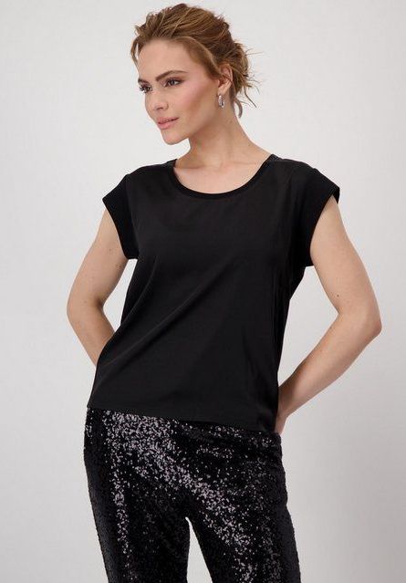 Monari Schlupfbluse mit Glitzersteinchen am Ausschnitt