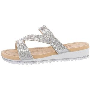 Ital-Design Damen Mules Freizeit Pantolette (86017009) Keilabsatz/Wedge Keilsandaletten in Silber