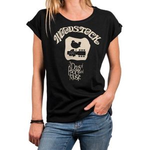 MAKAYA Print-Shirt Damen Oversize Top mit Aufdruck-Woodstock Logo Musik Motiv mit Spruch (Tunika elegant, schwarz, blau, grau) große Größen