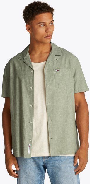 Tommy Jeans Kurzarmhemd TJM LINEN BLEND CAMP SS EXT Mit V-Ausschnitt