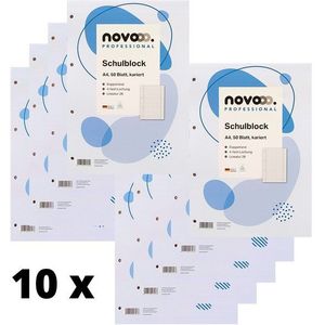 NOVOOO Notizblock 10 x Schreibblock A4 kariert Notizblock College Block 70g/qm, 50 Blatt, Made in Germany, EU Ecolabel