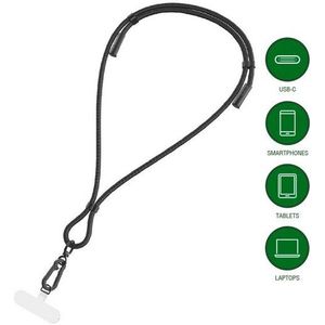 4smarts USB-C Handykette Necklace PhonoLace, schwarz USB-Kabel, USB-C, (100 cm), Unterstützt bis zu 60 W PD und 480 Mbps