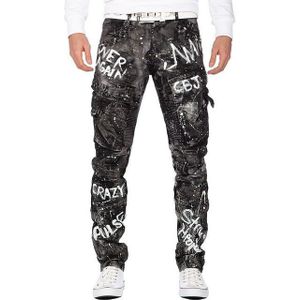 Cipo & Baxx Regular-fit-Jeans Biker Hose BA-CD572 Schwarz W38/L32 (1-tlg) Schwarz mit Glitzereffekt und Cargo
