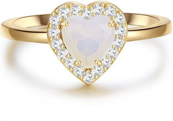 Glanzstücke München Silberring gelbgold, Ring Sterling Silber gelbgold Mondstein (synth) Zirkonia weiß