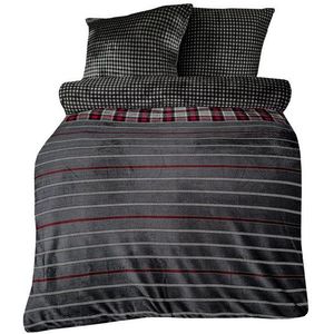 One Home Bettwäsche Winter Cashmere Touch, Fleece, 3 teilig, flauschig warmes Teddy Plüsch, gestreift kariert Doppelbett