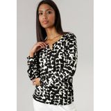 Aniston SELECTED Langarmshirt mit Allover-Druck, Zierstäbchen und Cut Out