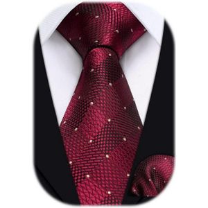 LuxusKollektion Krawatte Extra lange Check Krawatte Taschentuch Set Rot-Weiss Herren