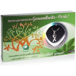 BRUBAKER Perlenketten-Set Gesundheits-Wunschperle Alles Gute! (4-tlg., Geschenkset mit Silberkette und Muschel), Schleifen-Anhänger Halskette - echter Perle - Symbol für Solidarität