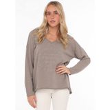 Zwillingsherz Sweatshirt "Positive Mind" mit V-Ausschnitt im used Look und Stempeldruck