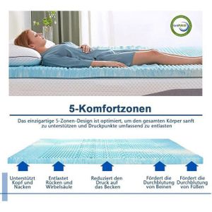 Wenta, Topper 5-Zonen Matratzentopper 90/120/140/180 x 200 cm, 5 cm hoch, Gel-Memory-Schaum, Gel Topper, Waschbarer Bezug, Rutschfest, Boxspringbett, Schlafsofa