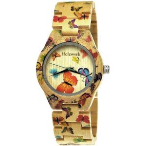 Holzwerk Quarzuhr MARIPOSA Damen Holz Armband Uhr, Schmetterling Muster, beige & bunt