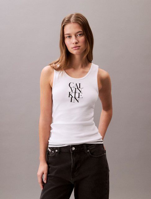 Calvin Klein Jeans Tanktop SL COTTON RIB SOLID TANK Mit tiefem Rundhalsausschnitt