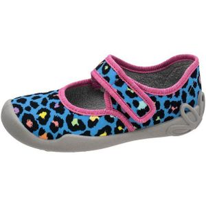 Fischer-Markenschuh Blanka Hausschuh mit Leoprint, aus Baumwollstoff, mit Frotteefutter