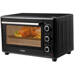 ICQN Minibackofen 50L mit Umluft, 1800 W, Drehspieß, Innenbeleuchtung, Pizzaofen, 60 Min Timer, inkl. Backblech Set, Mini-Ofen