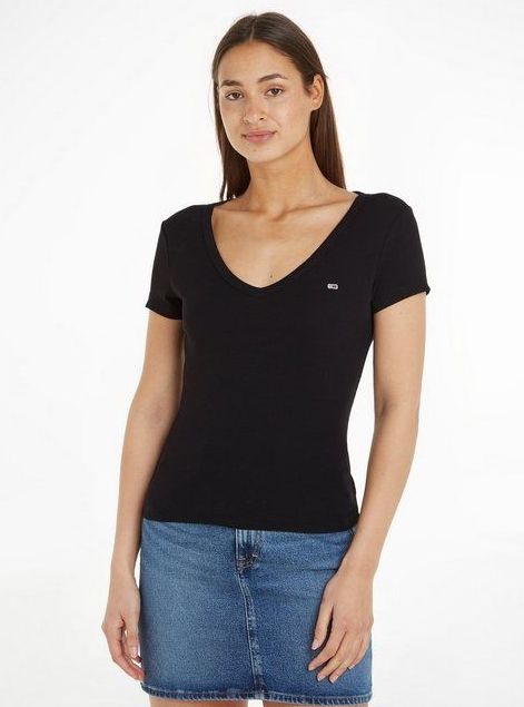 Tommy Jeans T-Shirt TJW SLIM ESSENTIAL RIB V SS mit Logostickerei