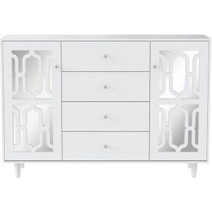 Merax Sideboard mit verspiegelten Glastüren und vier Schubladen, Kommode im Landhausstil,Anrichte,Küchenschrank,B/H/T:148/102/40cm