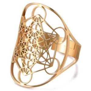 Saraswati Fingerring Ring "Metatron" Edelstahl vergoldet offen verstellbar (kleinste Größe