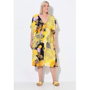 Ulla Popken Strandkleid Kaftan Zitronen Oversized V-Ausschnitt Halbarm