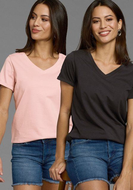Laura Scott Longshirt (2-er Pack) V-Ausschnitt