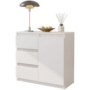 Furnica Kommode MIKEL, 3 Schubladen und 1 Tür - Weiß Matt H75cm B80cm T35cm (1 St)