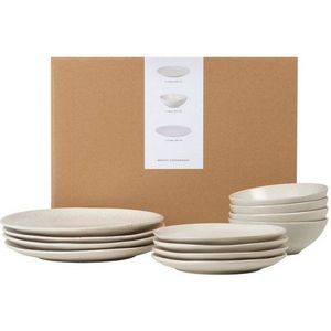 Broste Copenhagen Tafelservice Copenhagen NORDIC VANILLA Tafelset mit großer Schale 12tlg, Steingut mit reaktiver Glasur, Nordic Vanilla Geschirsets mittag für vier