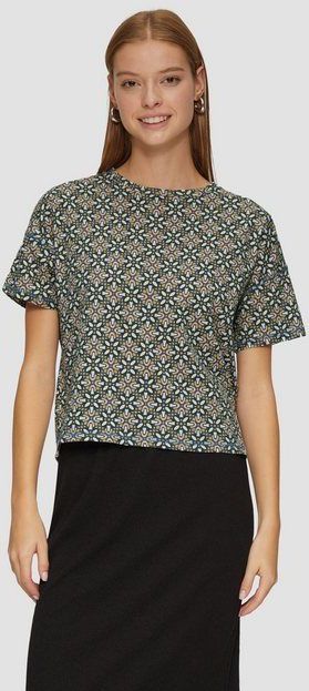 QS Kurzarmshirt Verkürztes T-Shirt mit All-over-Print Artwork