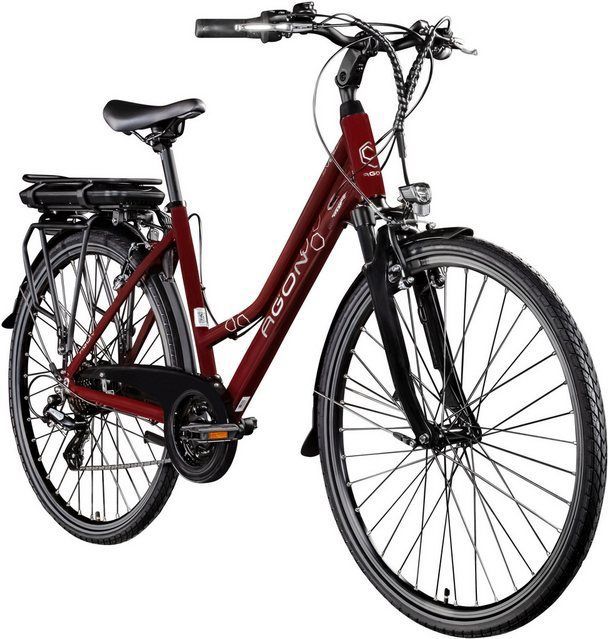 AGON E-Bike Trekkingrad Avesa, 21 Gang, Kettenschaltung, Heckmotor, 374 Wh, Pedelec, Elektrofahrrad für Damen u. Herren