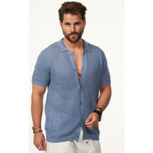 SOULSTAR Poloshirt im Crochet Vintage Summer-Look Herren Kurzarm Strick Polo-Hemd Cardigan T-Shirt