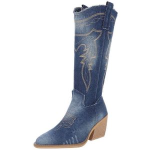 Ital-Design Damen Cowboyboots Western Sommerboots (88843840) Blockabsatz Stiefel in Blau