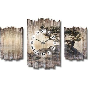 Kreative Feder Wanduhr 3-teilige DESIGNER-Wanduhr „Einsamer Baum“ im Shabby-Chic-Stil (ohne Ticken, Funk- oder Quarzuhrwerk, elegant, außergewöhnlich, modern)