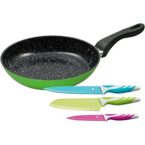 KING Bratpfanne, Aluminium (Set, 4-tlg., 1 Pfanne, 3 Messer), Ø 28 cm, formstabiler Thermoboden, Induktion, Keramikbeschichtung