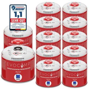 EVOCAMP Gaskartusche Butan Propan 300g, Schraubventil passend für Weber Q100/1200, 12 St.