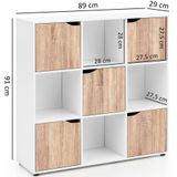 FINEBUY Standregal FB49685, 89x91x29 cm, Bücherregal mit 9 Fächern Sonoma Weiß, Sideboard mit 5 Türen, Würfelregal Raumteiler