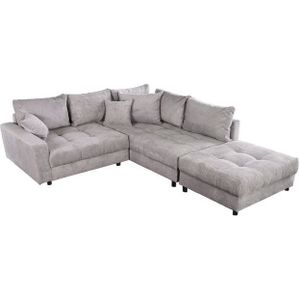 riess-ambiente Ecksofa KENT 220cm hellgrau / schwarz, Einzelartikel 1 Teile, Wohnzimmer · Cord · mit Federkern · inklusive Hocker · L-Form · Modern